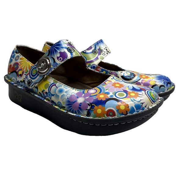 Alegria Paloma Floral Button Mary Jane Colorful Shoes Women's size 38 8 8.5 - Picture 1 of 16